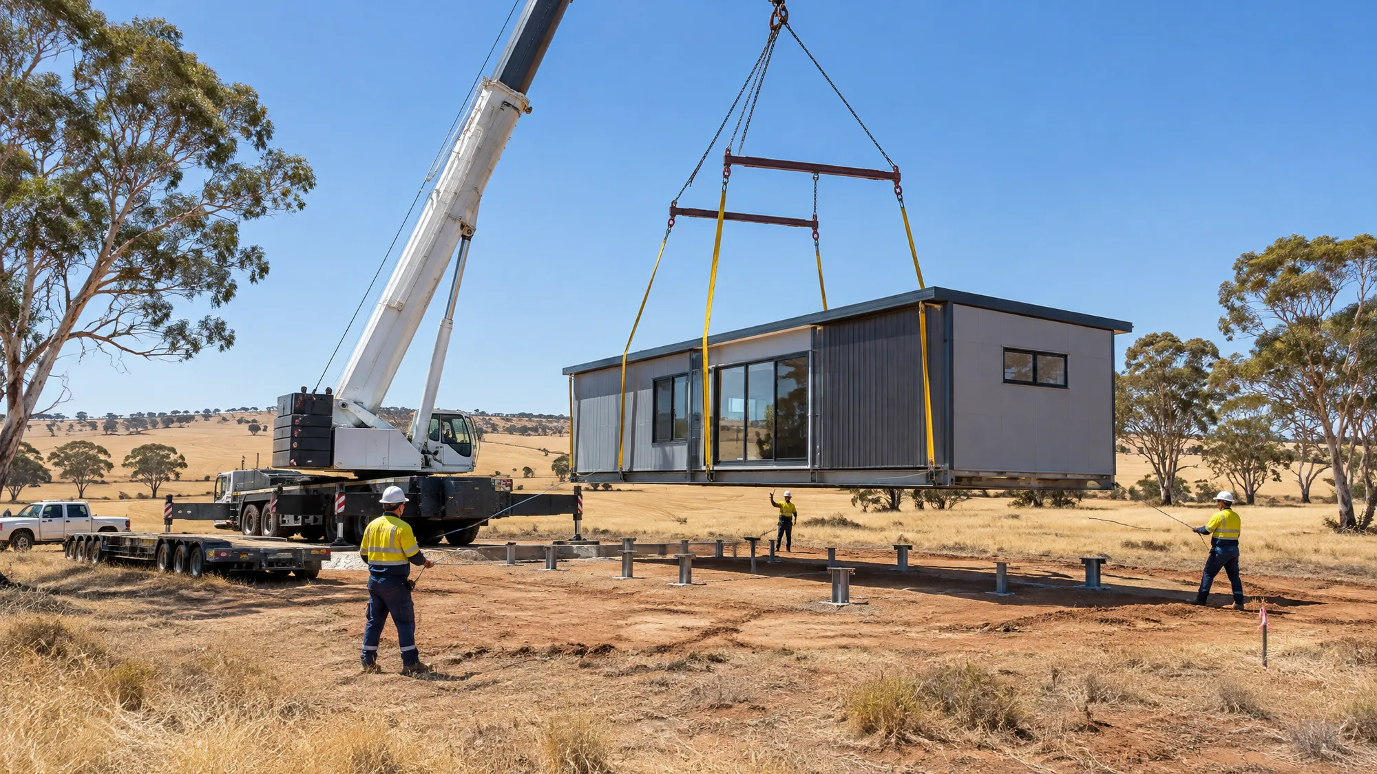 Transportable home craned into place